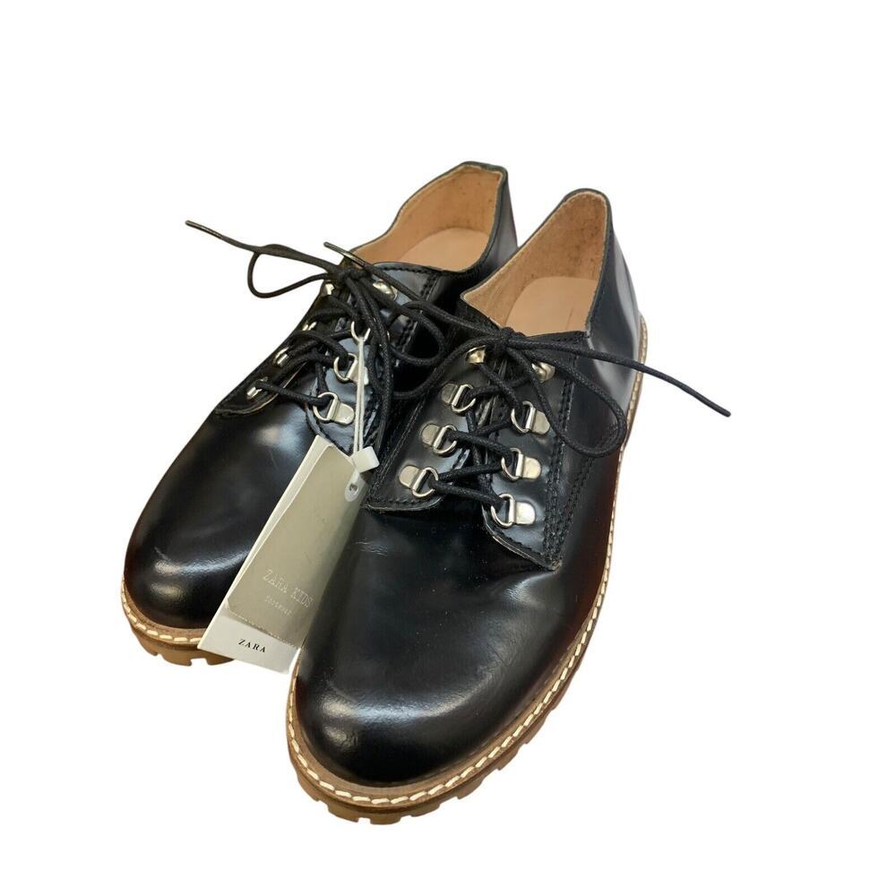 Zara Girls Lace Up Black Low Ankle Oxford Shoe new with tags SZ 36 4 us